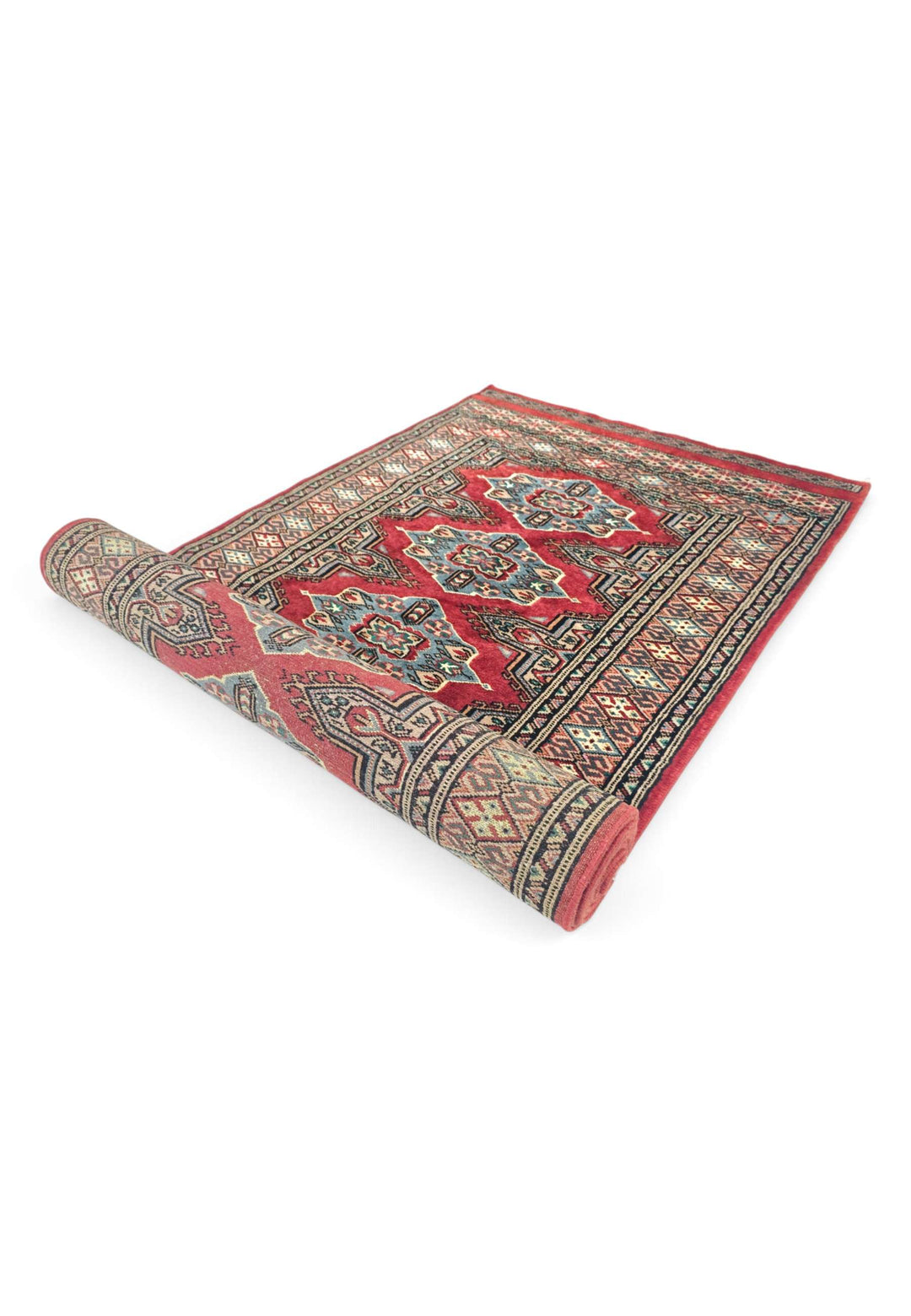 Crimson and sea green Jaldar runner for a long hallway