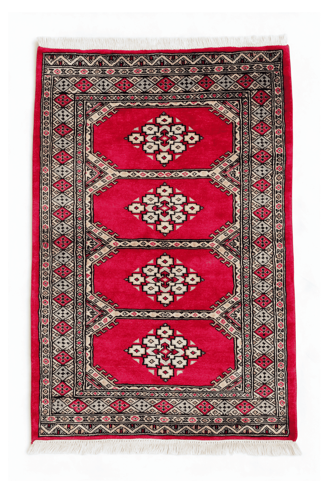 Crimson Pakistani Jaldar Rug, gul design, hand-knotted, 78×119cm