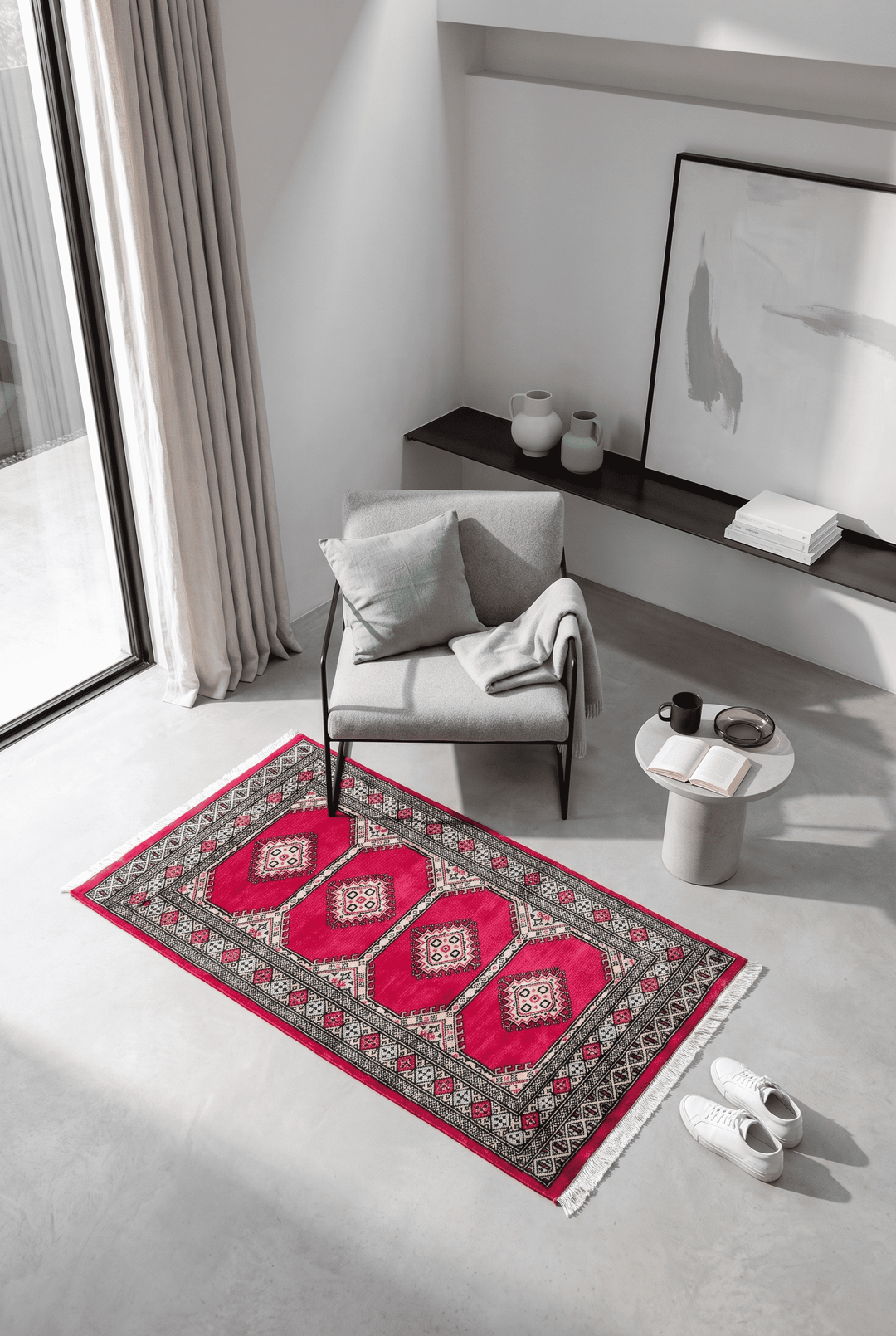 Crimson Pakistani Jaldar Rug, hand-knotted, 79×119cm, photo 2