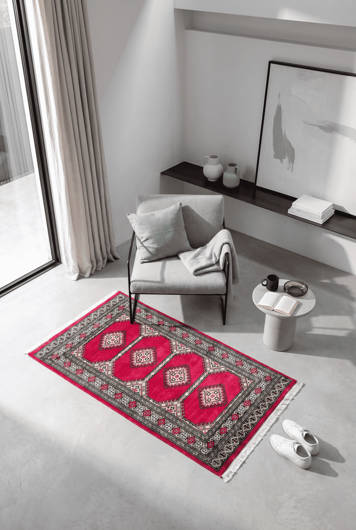 Crimson Pakistani Jaldar Rug, hand-knotted, 79×119cm, photo 2