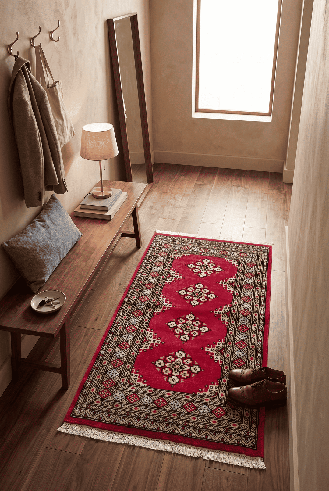 Crimson Pakistani Jaldar Rug, hand-knotted, 80×126cm, photo 2