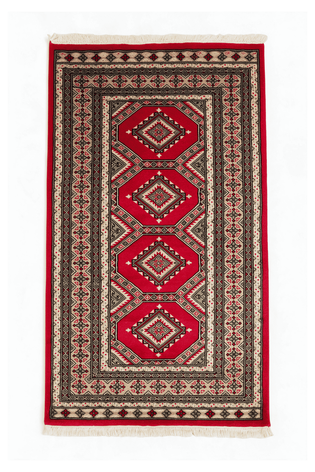 Crimson Pakistani Jaldar Rug, gul design, hand-knotted, 93×148cm