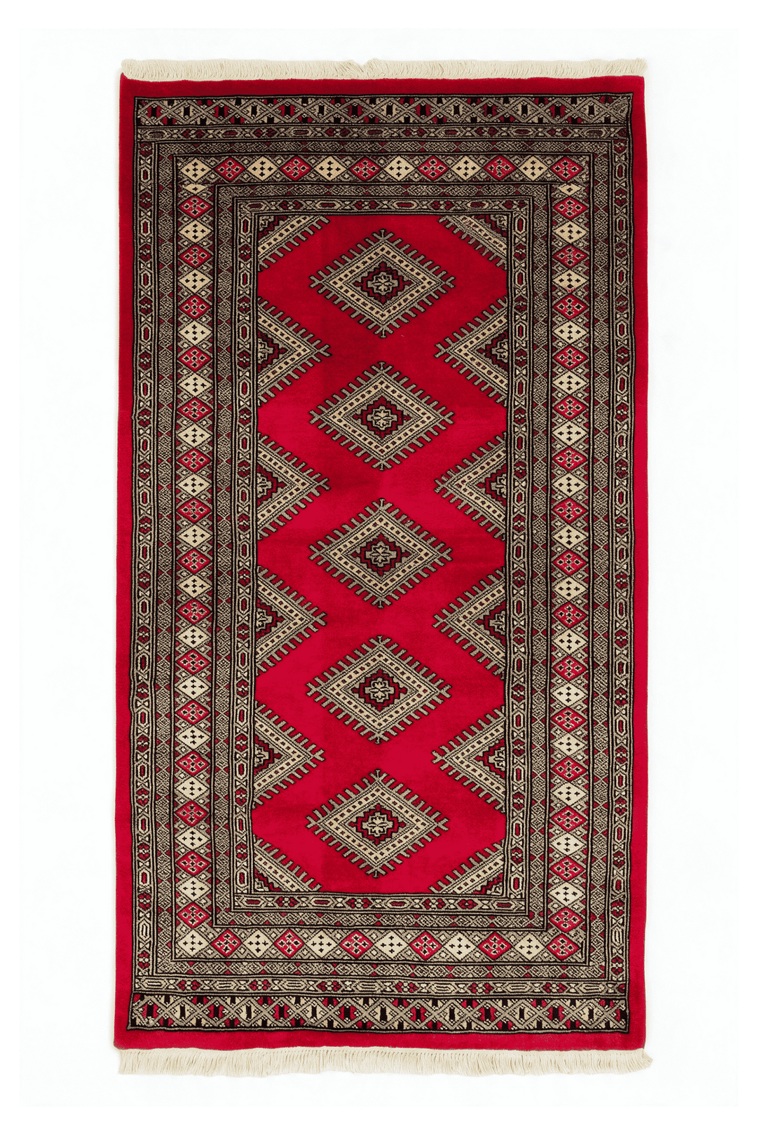 Crimson Pakistani Jaldar Rug, gul design, hand-knotted, 94×158cm