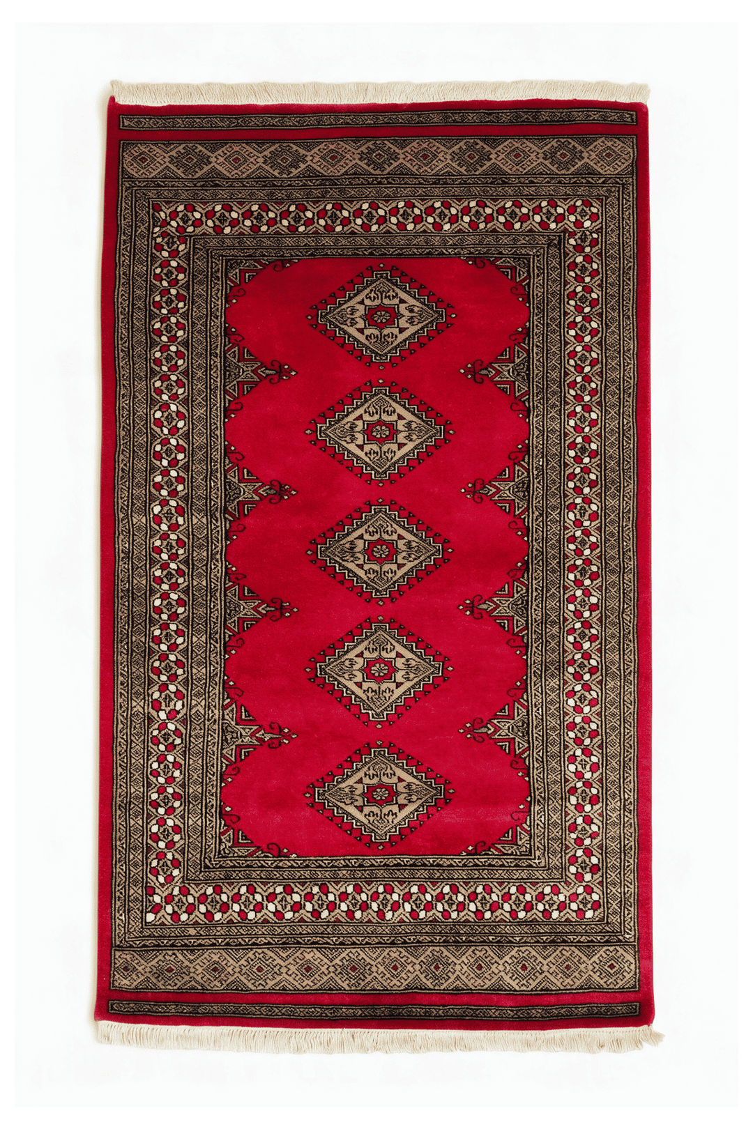Crimson Pakistani Jaldar Rug, gul design, hand-knotted, 95×163cm