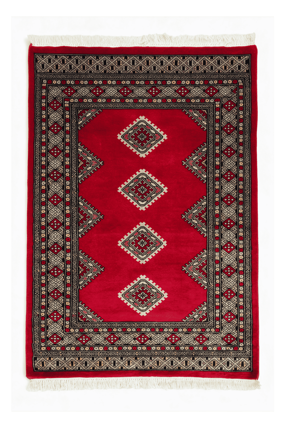 Crimson Pakistani Jaldar Rug, gul design, hand-knotted, 97×148cm