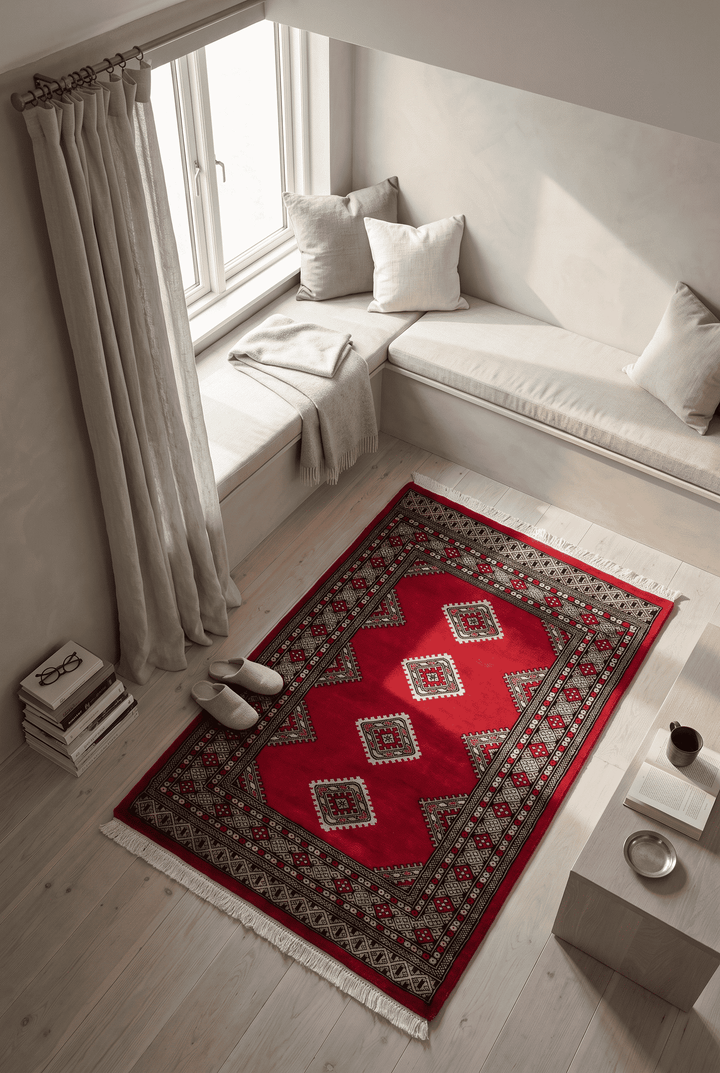 Crimson Pakistani Jaldar Rug, hand-knotted, 97×148cm, photo 2