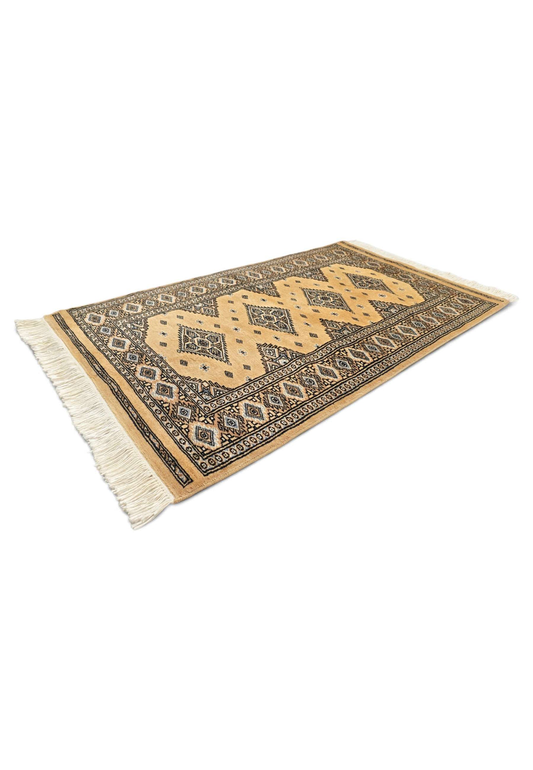 Hand-knotted wool pile of honey gold Jaldar rug, 72×120cm
