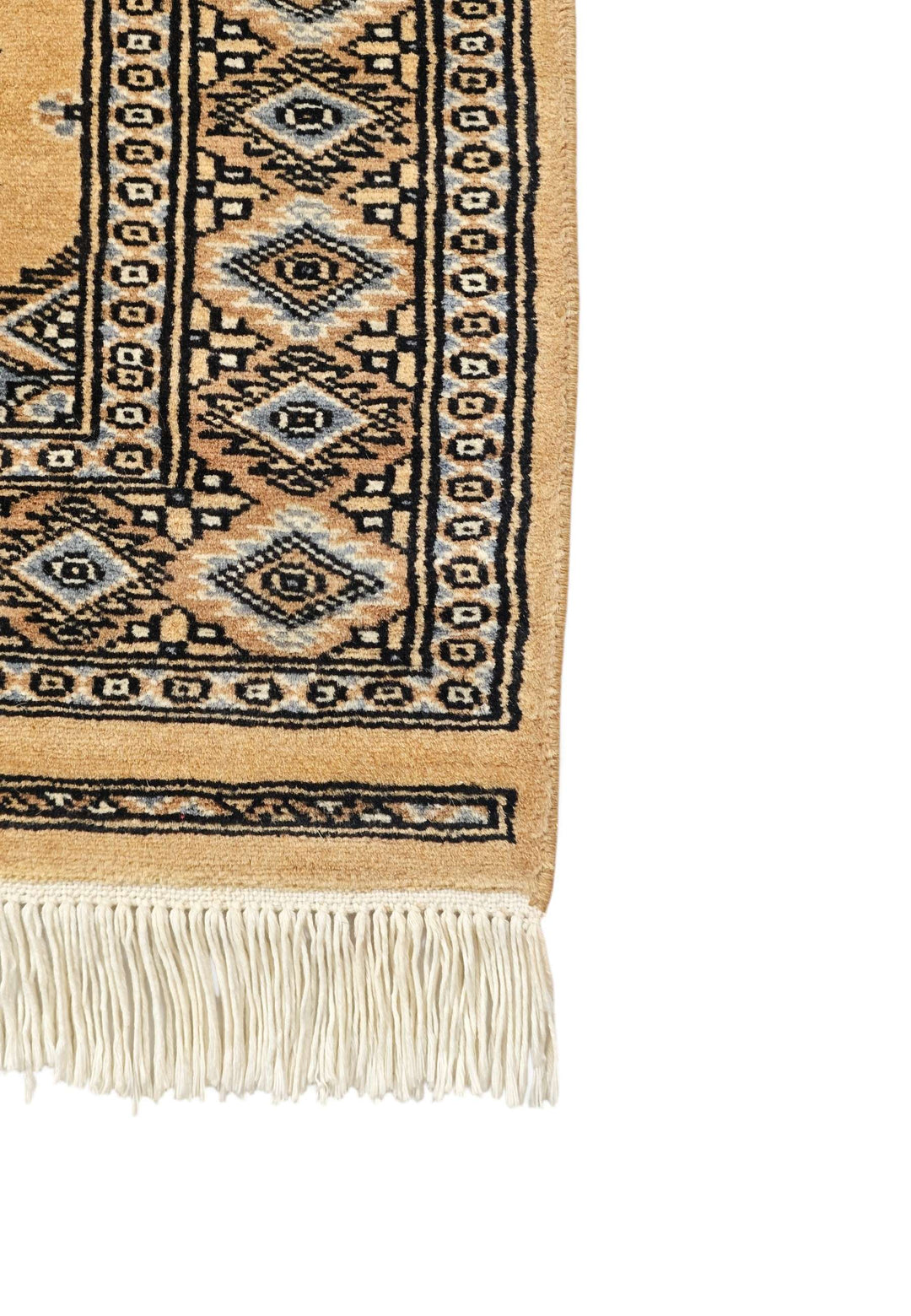 Hand-knotted honey gold Jaldar rug with espresso medallion