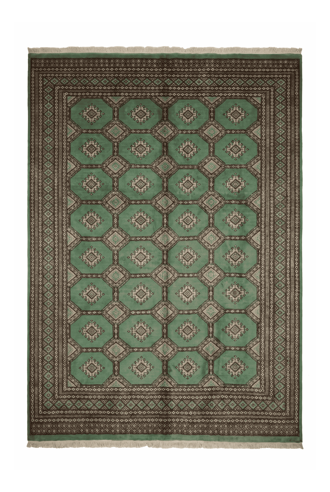 Jade green and cream gül Jaldar rug, 203×231cm, about 3 tatami