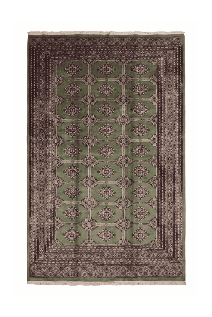 Moss green diamond gül Jaldar rug, 202×306cm, about 4.5 tatami