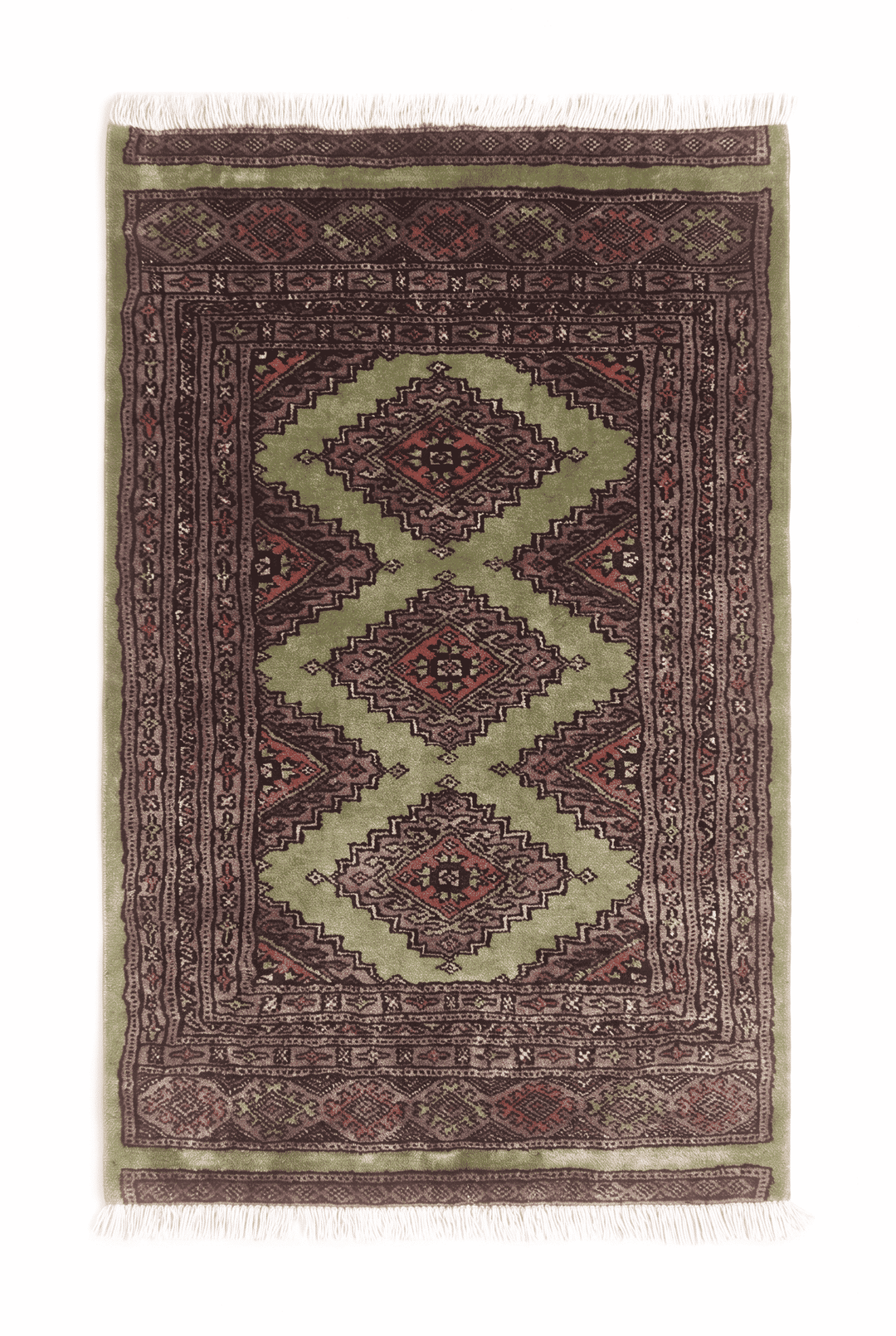 Olive and mauve Jaldar stepped medallion rug, 62×98cm, entrance mat