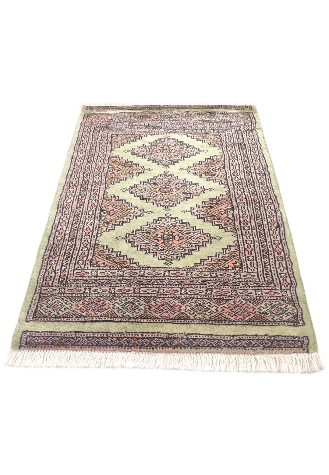 Hand-knotted wool pile of olive mauve Jaldar rug, 62×98cm
