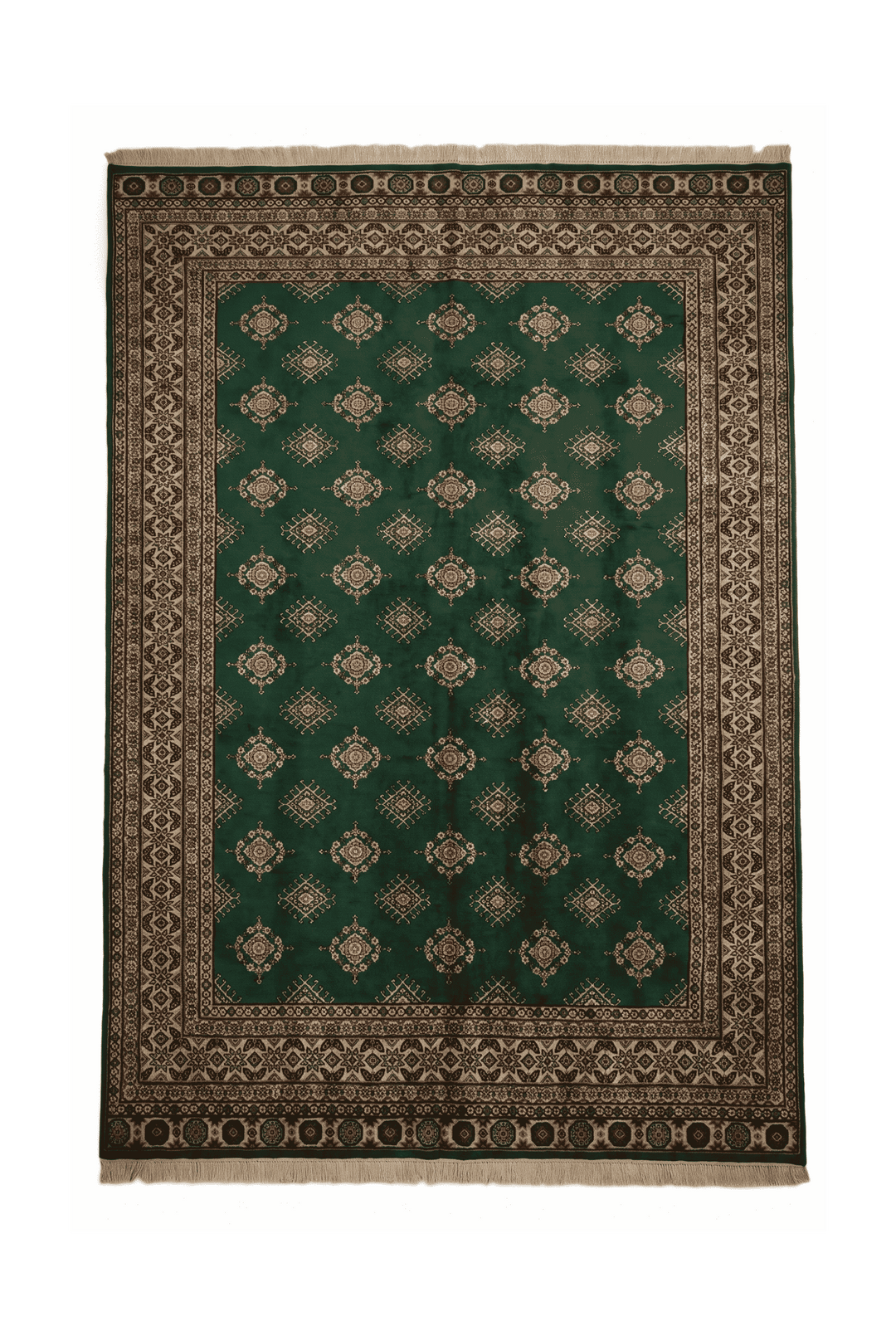 Pine green and cream diamond lattice Jaldar rug, 202×257cm, 3 tatami