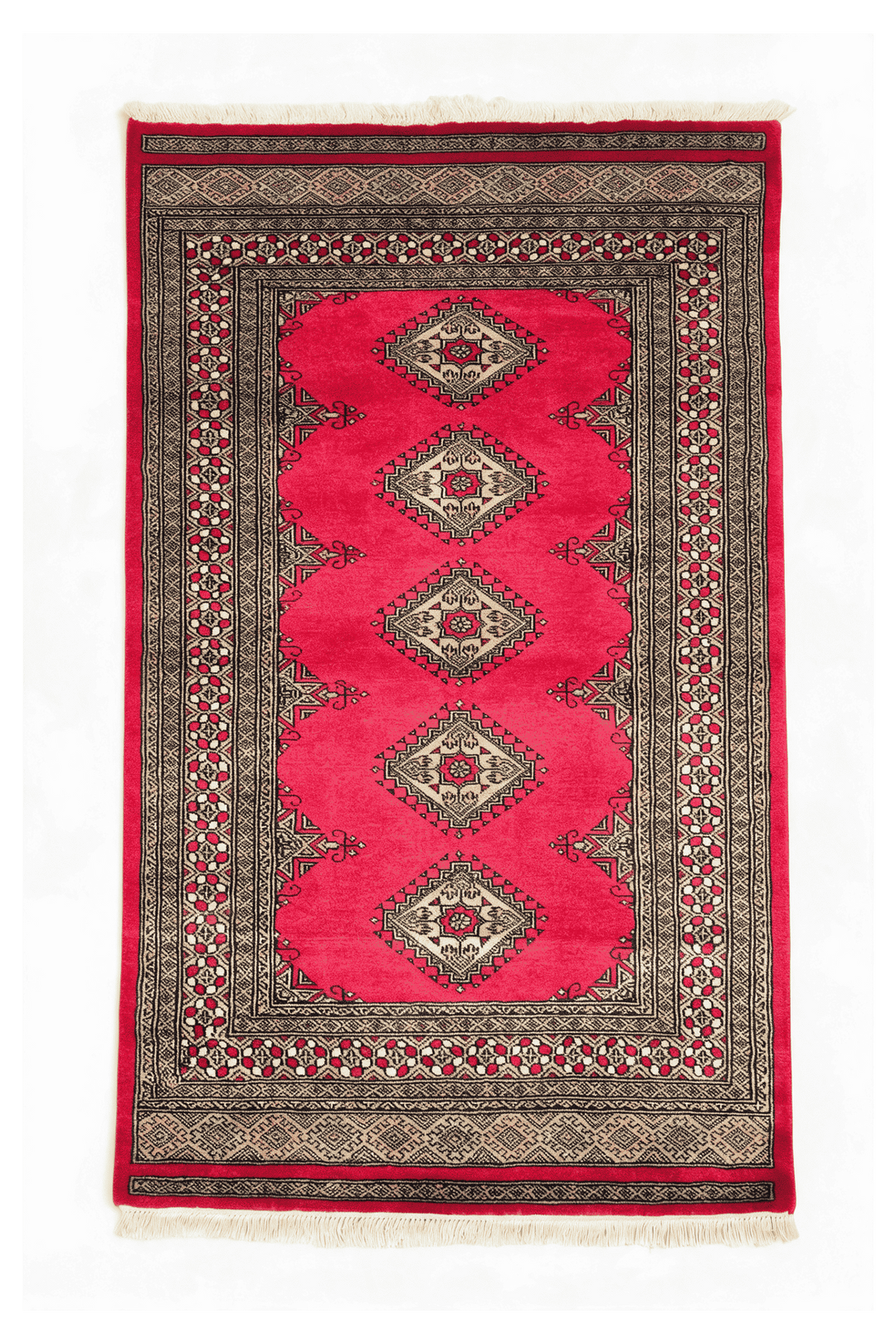 Raspberry Pakistani Jaldar Rug, gul design, hand-knotted, 94×159cm