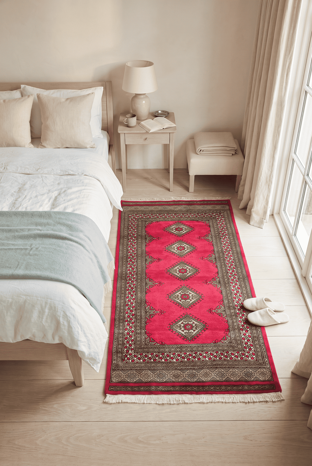 Raspberry Pakistani Jaldar Rug, hand-knotted, 94×159cm, photo 2
