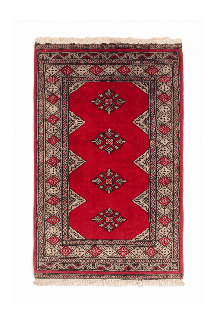 Rose-red medallion Jaldar rug, 62×92cm, entrance mat size