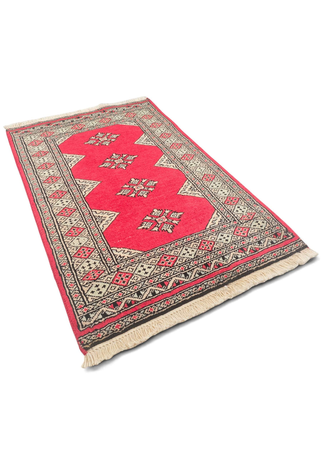One-of-a-kind rose-red medallion Pakistani Jaldar rug