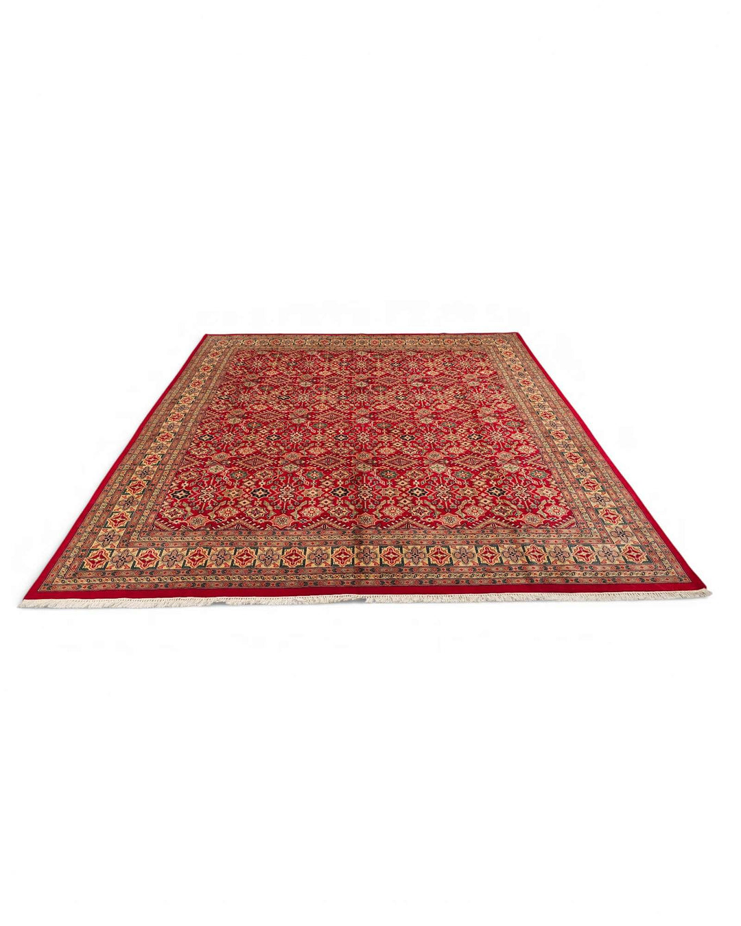 Hand-knotted wool pile of red square Jaldar rug, 246×251cm