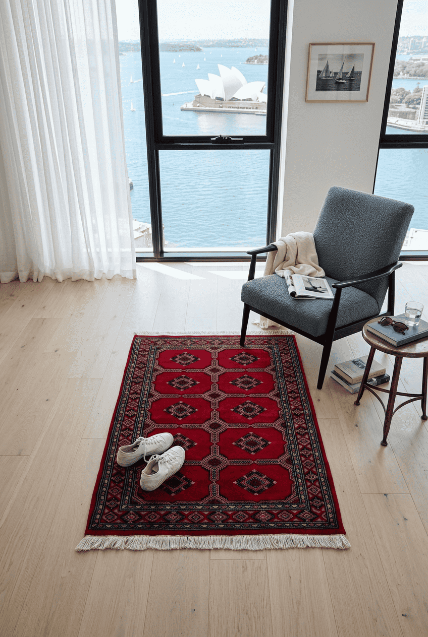 Red Pakistani Jaldar Rug, hand-knotted, 76×102cm, photo 2