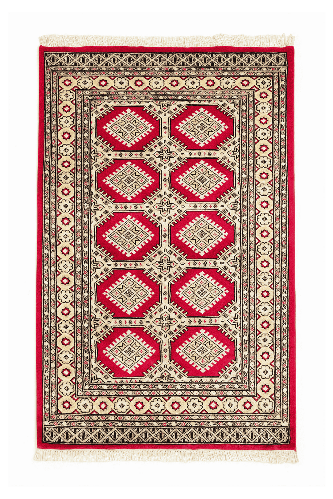 Red Pakistani Jaldar Rug, gul design, hand-knotted, 97×148cm