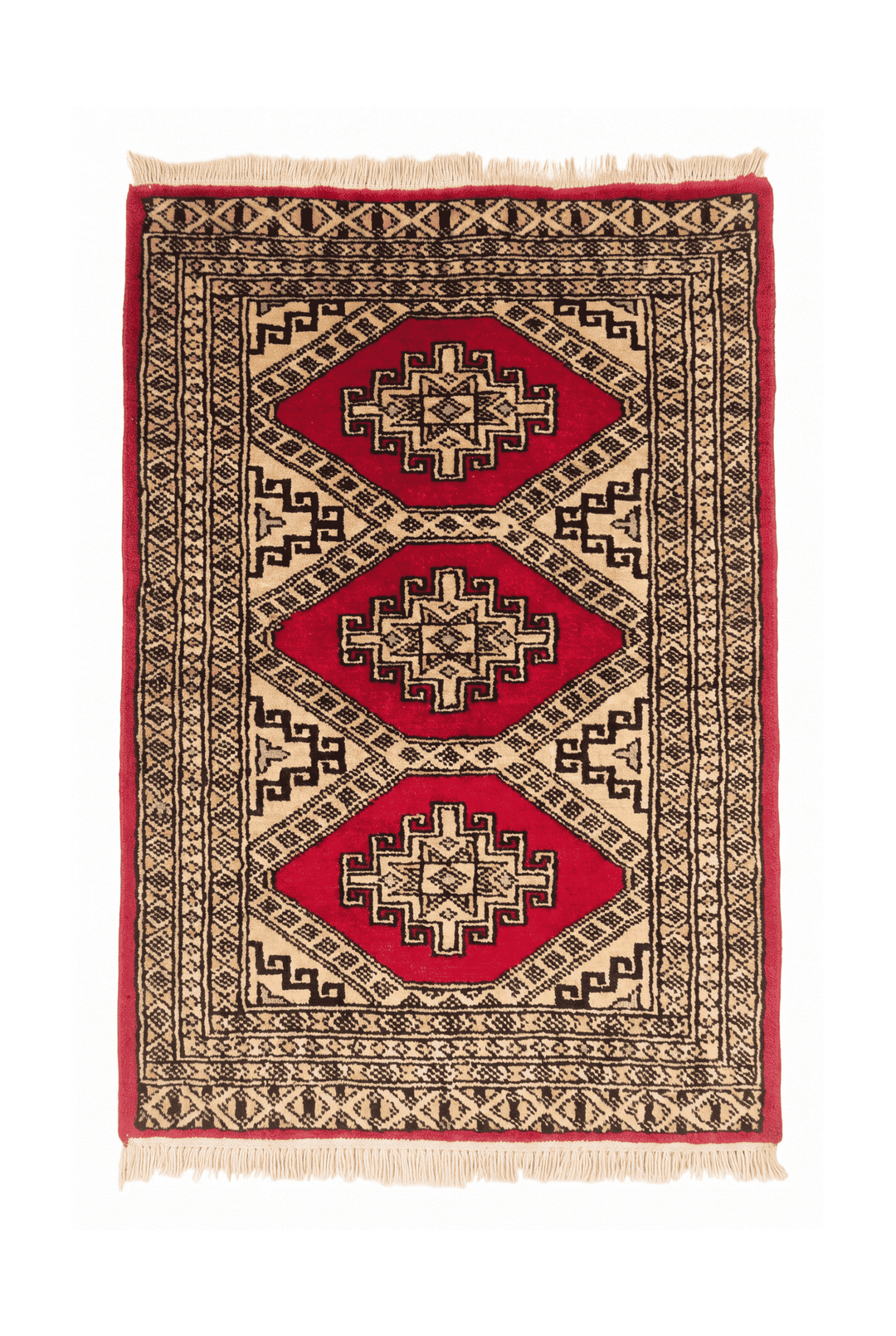 Red medallion Jaldar rug, 63×95cm, entrance mat size