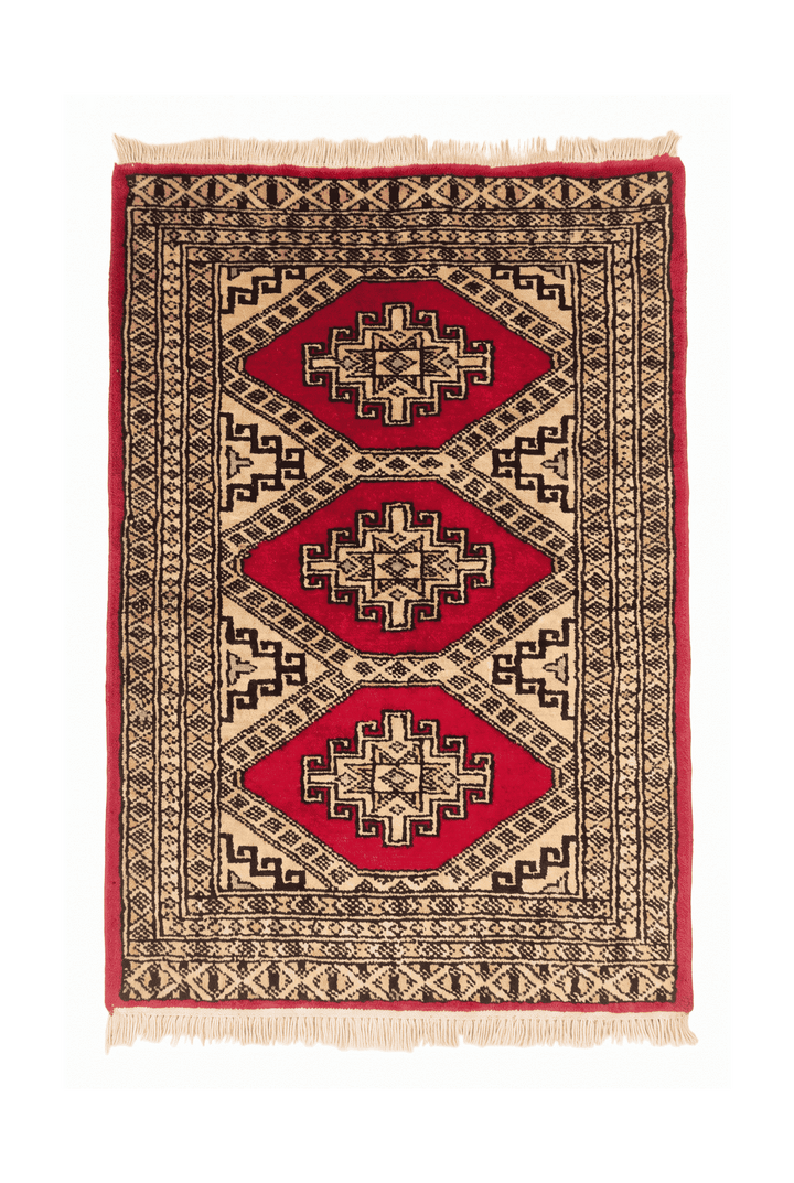 Red medallion Jaldar rug, 63×95cm, entrance mat size