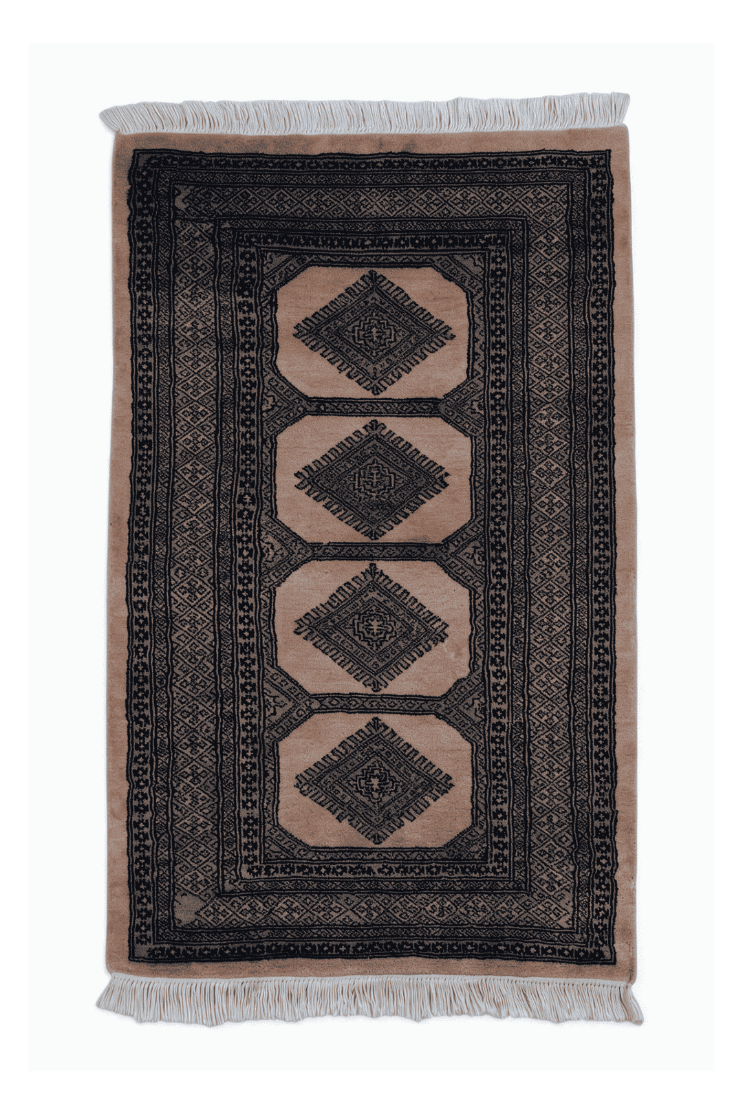 Sand Pakistani Jaldar Rug, gul design, hand-knotted, 79×115cm