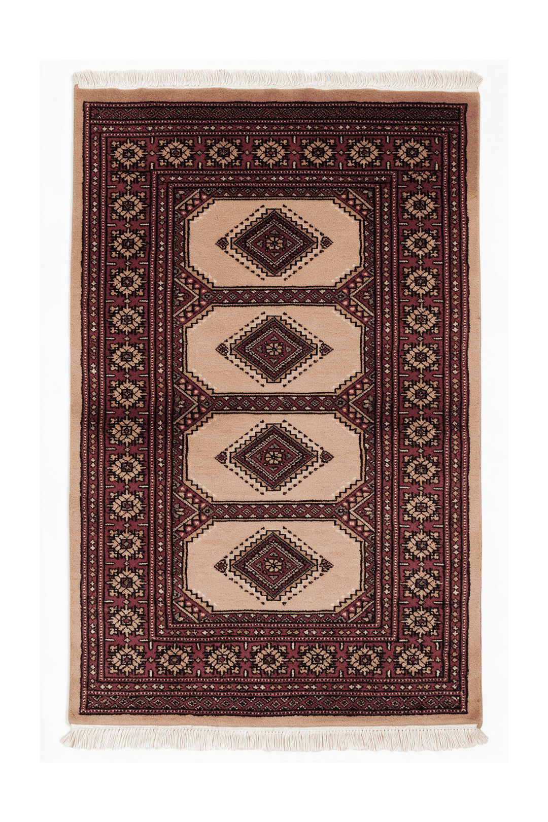 Sand Pakistani Jaldar Rug, gul design, hand-knotted, 81×121cm