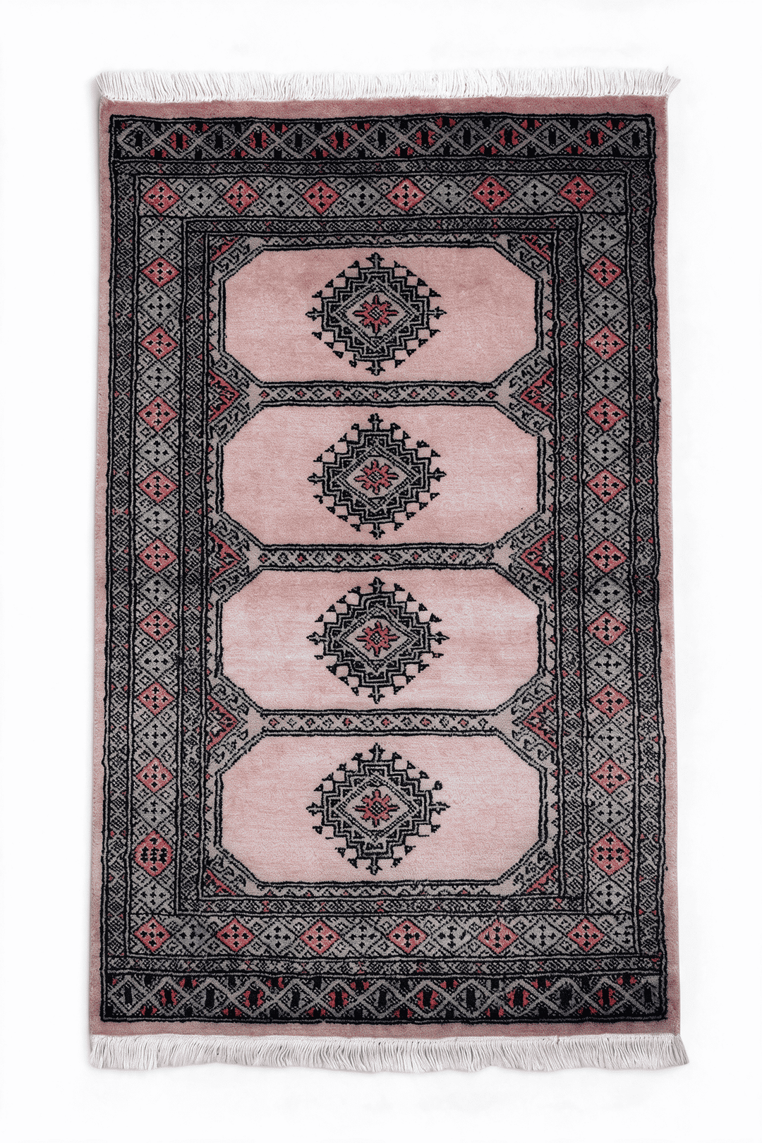 Sandstone Pakistani Jaldar Rug, gul design, hand-knotted, 80×127cm