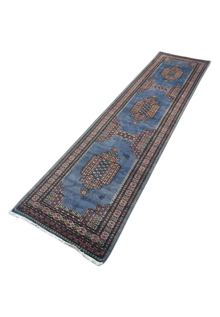 Hand-knotted wool pile of slate blue Jaldar runner, 78×316cm