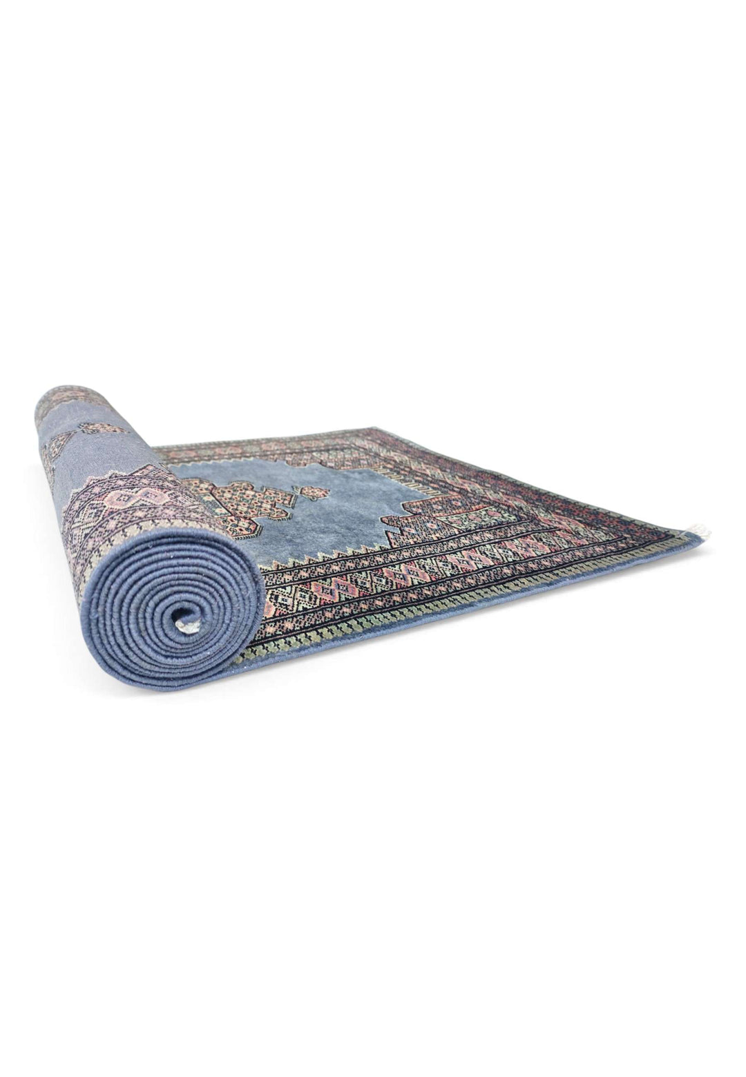 One-of-a-kind signed slate blue and rose Pakistani Jaldar runner