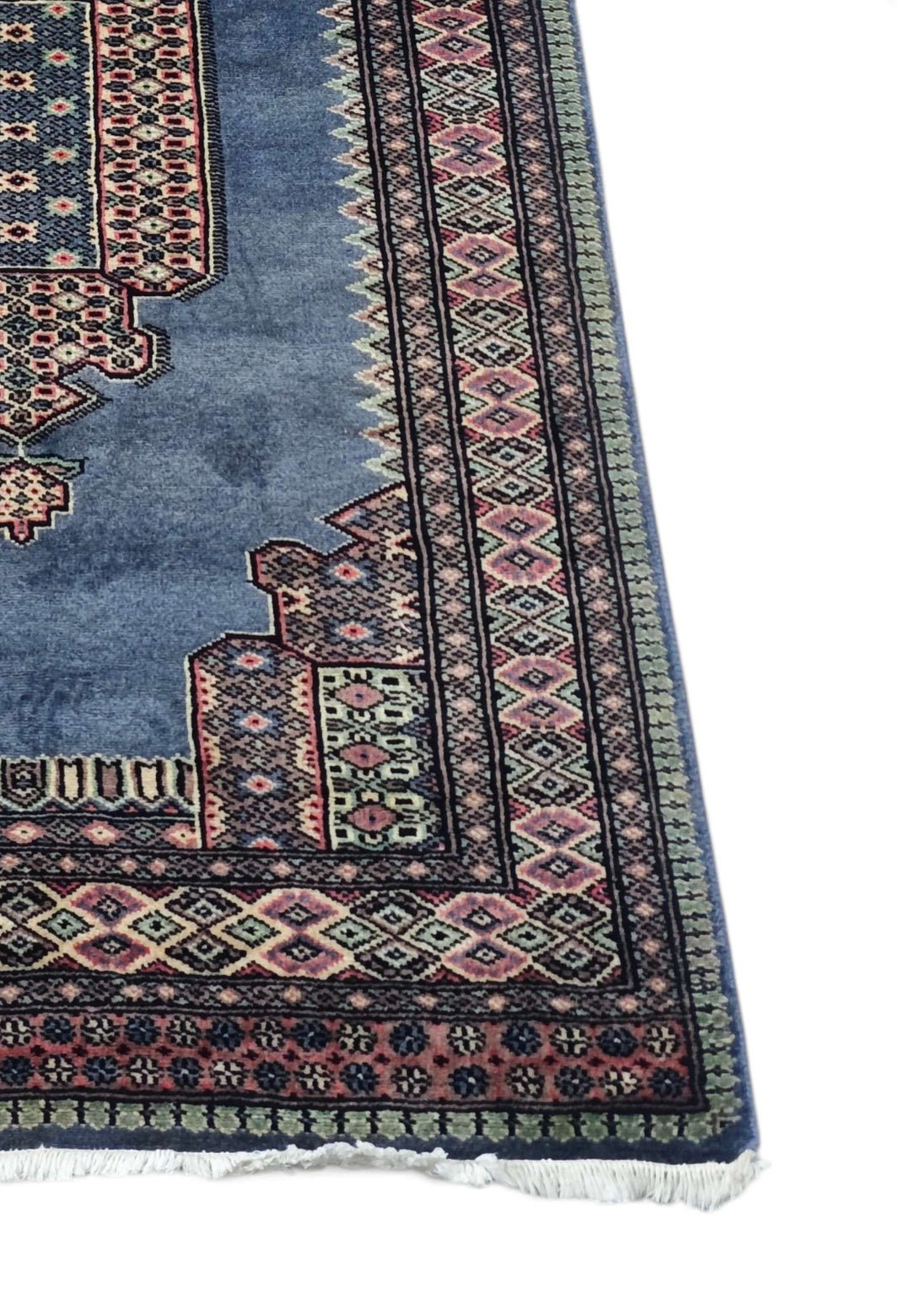 Corner of slate blue and rose Jaldar hand-knotted runner