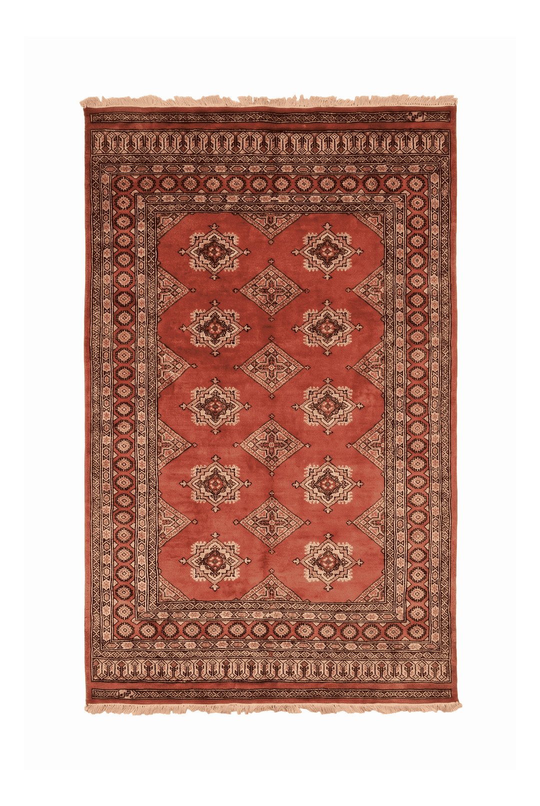 Terracotta rust diamond gül Jaldar rug, 128×189cm, about 1.5 tatami