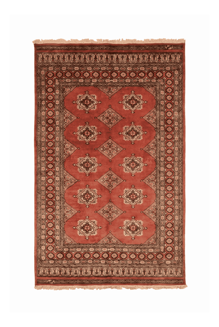 Terracotta rust diamond gül Jaldar rug, 128×189cm, about 1.5 tatami