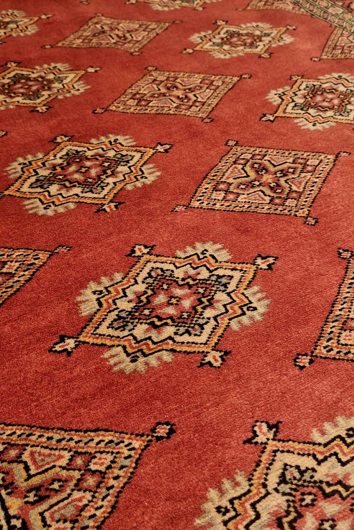 Hand-knotted wool pile of terracotta Jaldar rug, 128×189cm