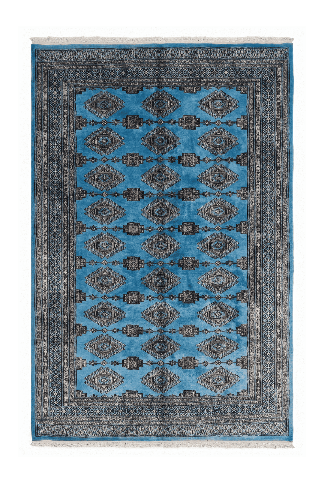 Azure blue and cream Jaldar diamond gül rug, 156×250cm, 2 tatami