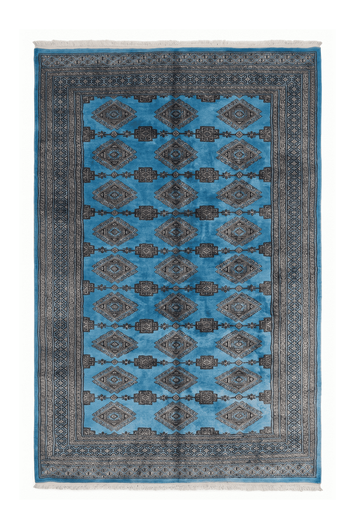 Azure blue and cream Jaldar diamond gül rug, 156×250cm, 2 tatami