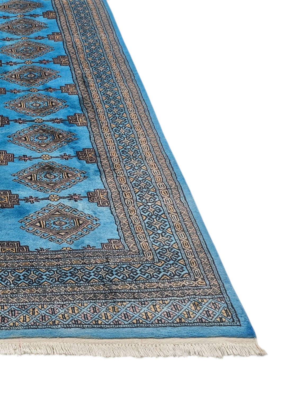 One-of-a-kind azure blue and cream Pakistani Jaldar rug