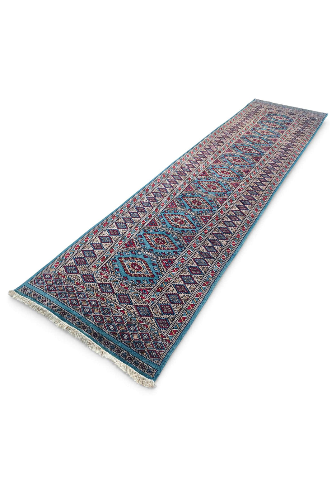 Hand-knotted wool pile of turquoise wine runner, 79×320cm