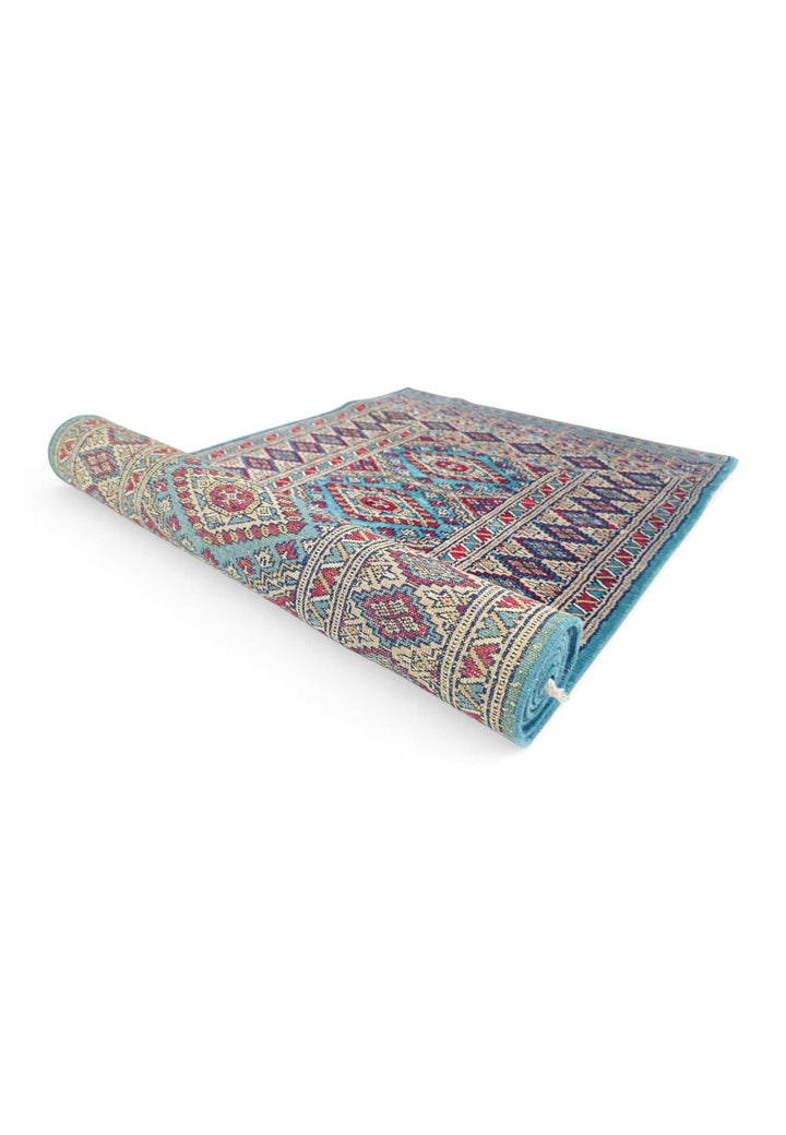 One-of-a-kind turquoise and wine red Pakistani runner