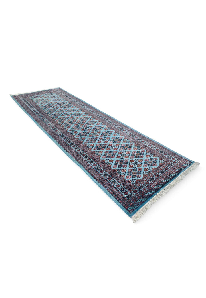 Turquoise rose Jaldar runner 98×303cm, Pakistani craftsmanship