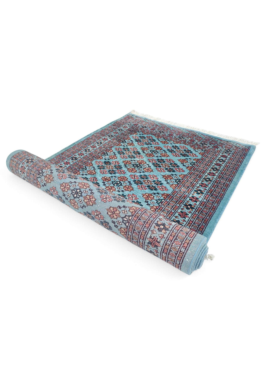 Turquoise and rose Jaldar runner for a wide hallway, 98×303cm