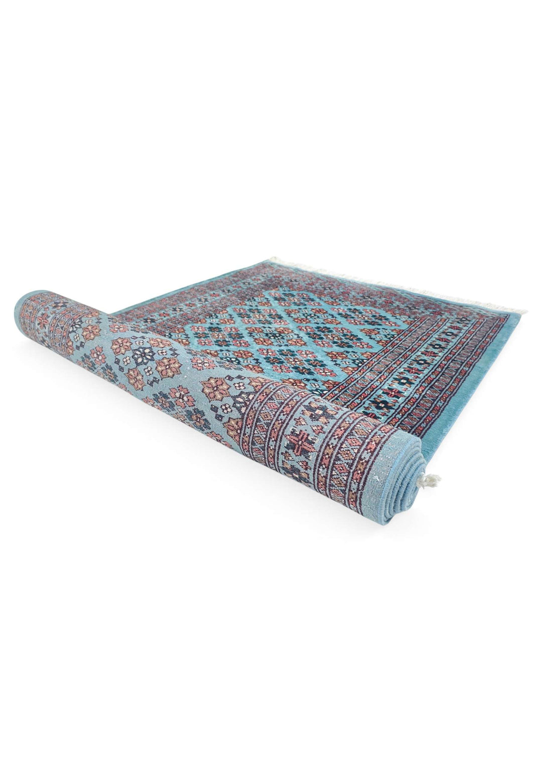One-of-a-kind turquoise and rose Pakistani Jaldar runner