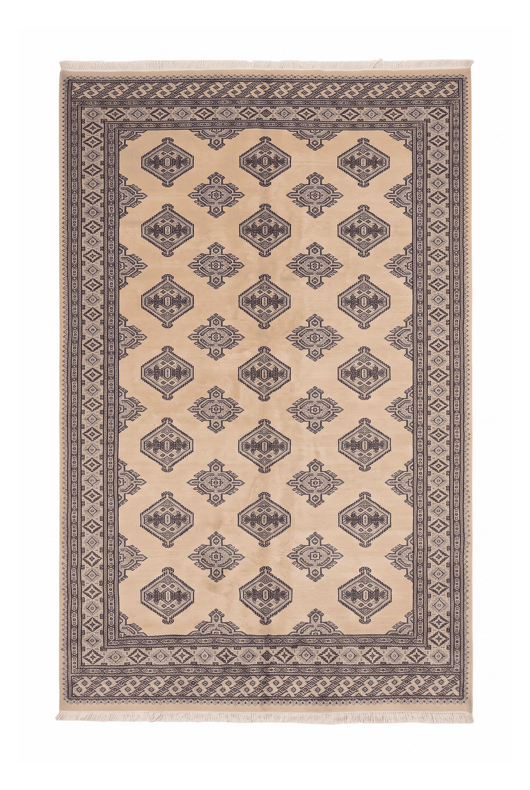 Ivory and slate grey Jaldar diamond gül rug, 156×250cm, 2 tatami