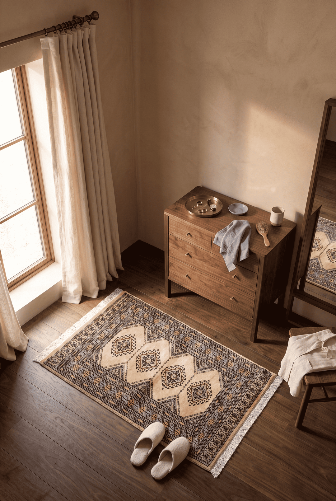 Warm Ivory Pakistani Jaldar Rug, hand-knotted, 79×114cm, photo 2