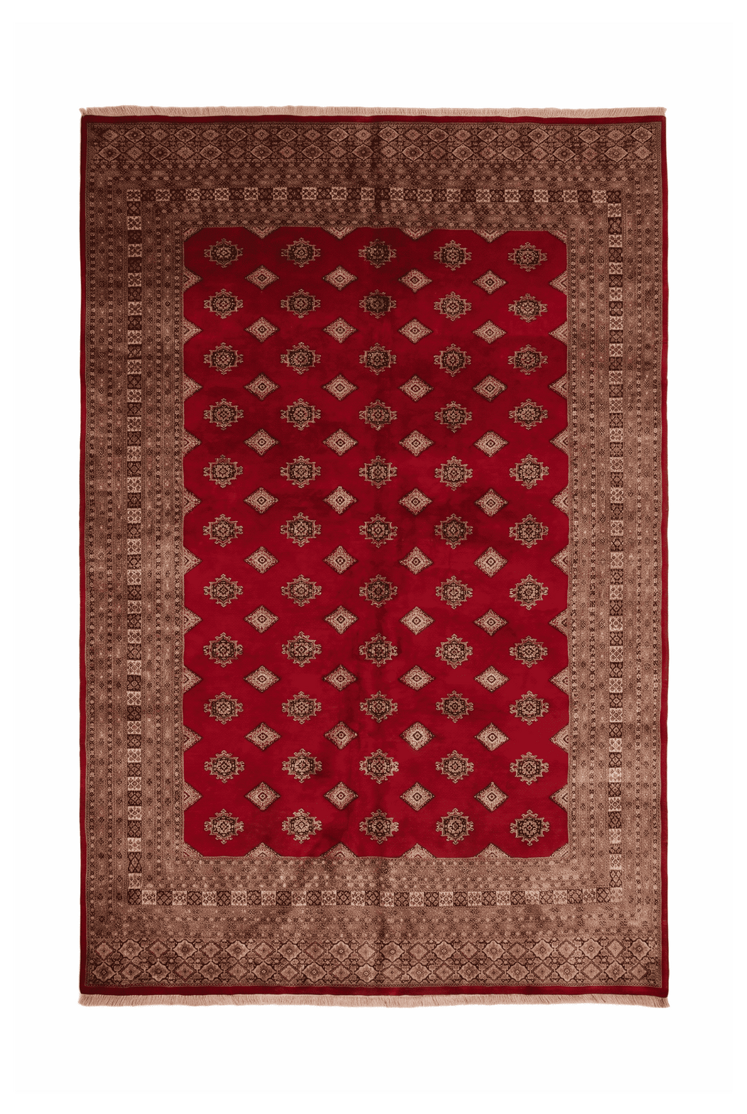 Brick red and cream diamond Jaldar rug in wool and silk, 200×250cm