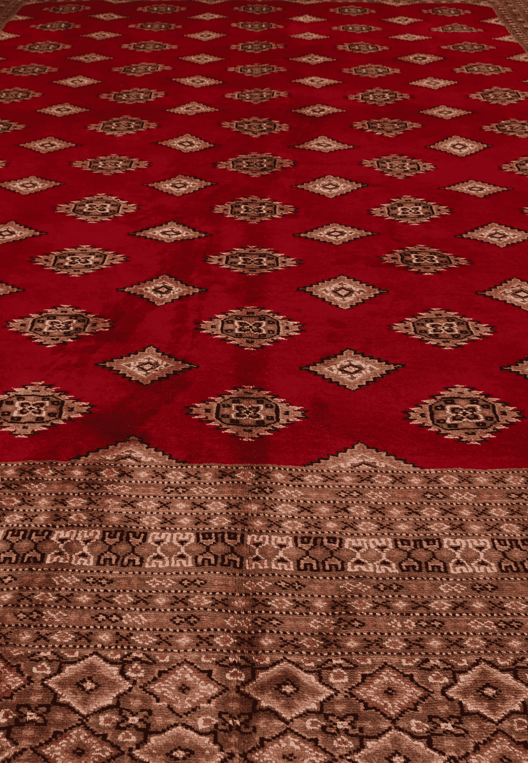 One-of-a-kind brick red and cream Pakistani Jaldar rug