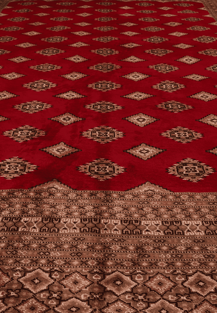 One-of-a-kind brick red and cream Pakistani Jaldar rug