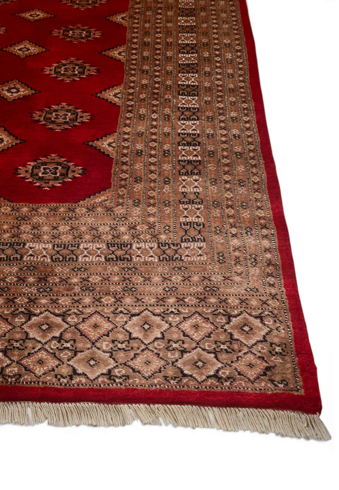 Hand-knotted brick red Jaldar rug with silk diamond field
