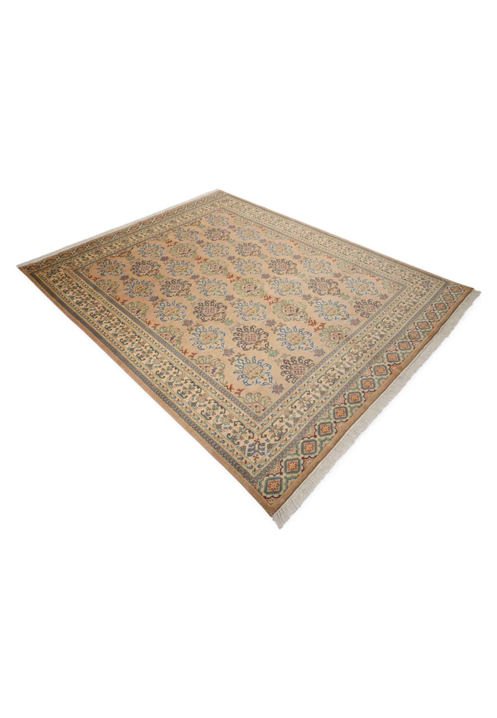 Apricot and slate blue palmette rug for a living room, 3 tatami